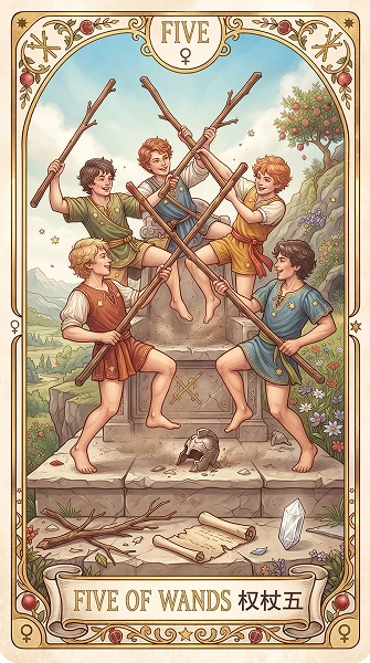 权杖五 Five of Wands